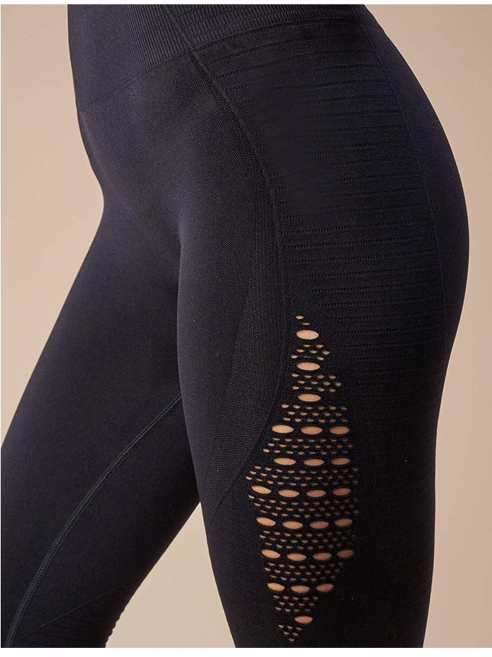 Seamless High-Waist Black Leggings with Side Mesh Detailing